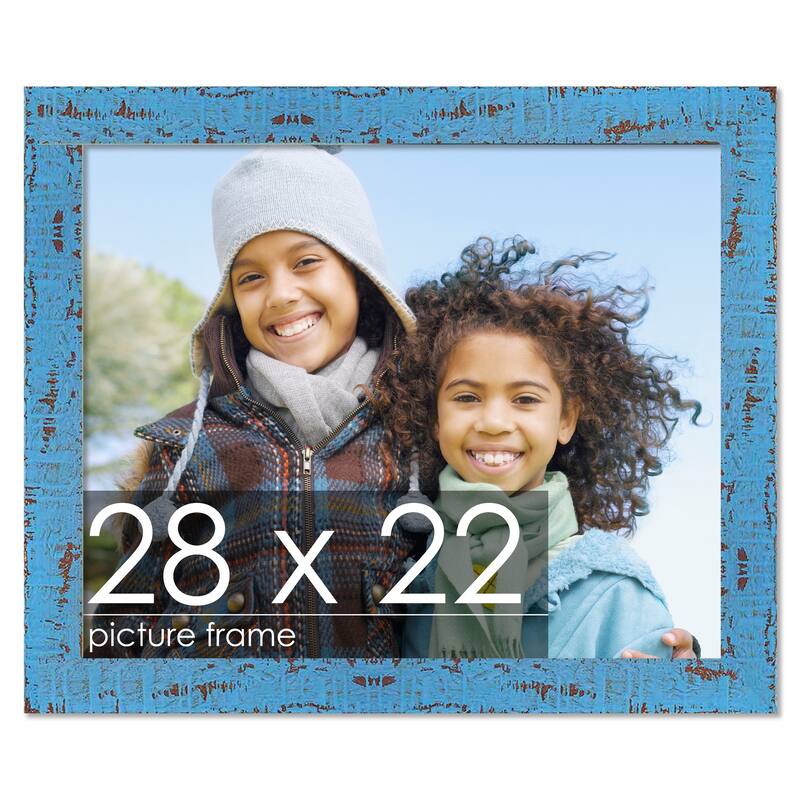 28x22 Shabby Chic / Farmhouse Blue Wood Picture Frame UV Acrylic